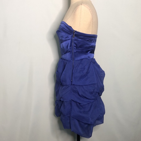 Bebe Blue Summer Halter Cary Mini Silk Ruffled Cocktail Dress Small - Picture 11 of 17